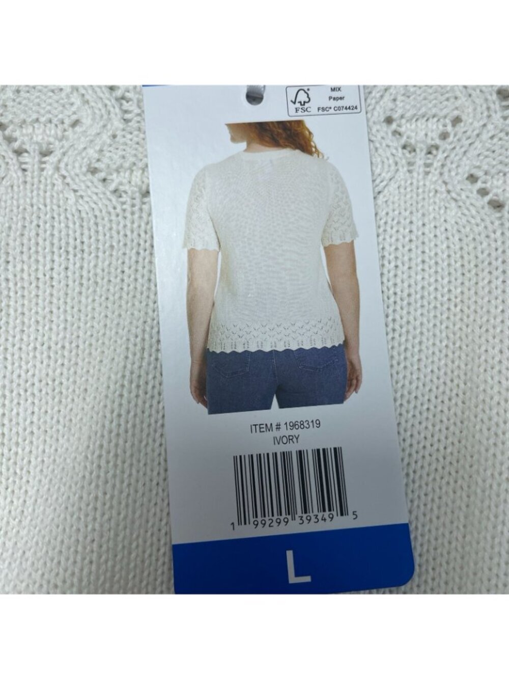 NWT Jessica Simpson Women's L Ivory Crochet Knit Top Short Sleeve F1119 - Picture 9 of 11